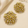 Yellow CZ Floral Cluster Stud Earrings in Gold Finish with Sparkling Cubic Zirconia Stones