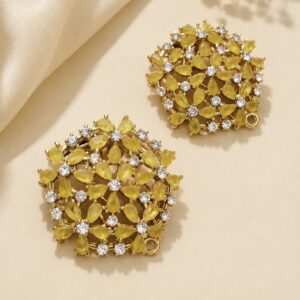 Yellow CZ Floral Cluster Stud Earrings in Gold Finish with Sparkling Cubic Zirconia Stones