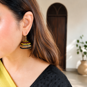 Hand Painted Meenakari Jhumka Earrings with Bead Drops | Multicolour Dome Jhumki for Women