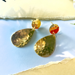 Gold Hammered Teardrop Drop Earrings Office Wear | Minimalist Textured Dangle Earrings for Women